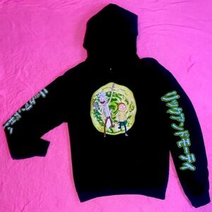 RICK AND MORTY BLACK DRAWSTRING HOODIE SIZE SMALL